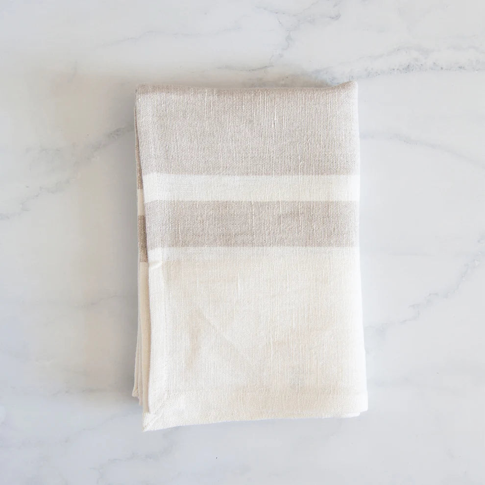 Striped Linen Tea Towel Biscuit