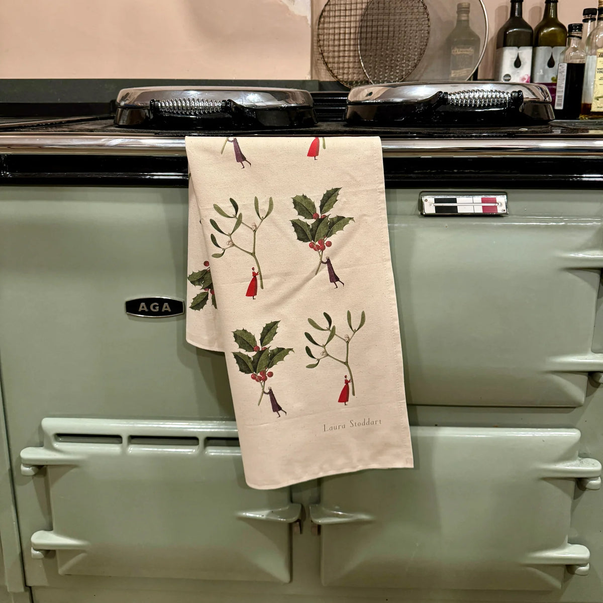 Laura Stoddart Holly Mistletoe Tea Towel