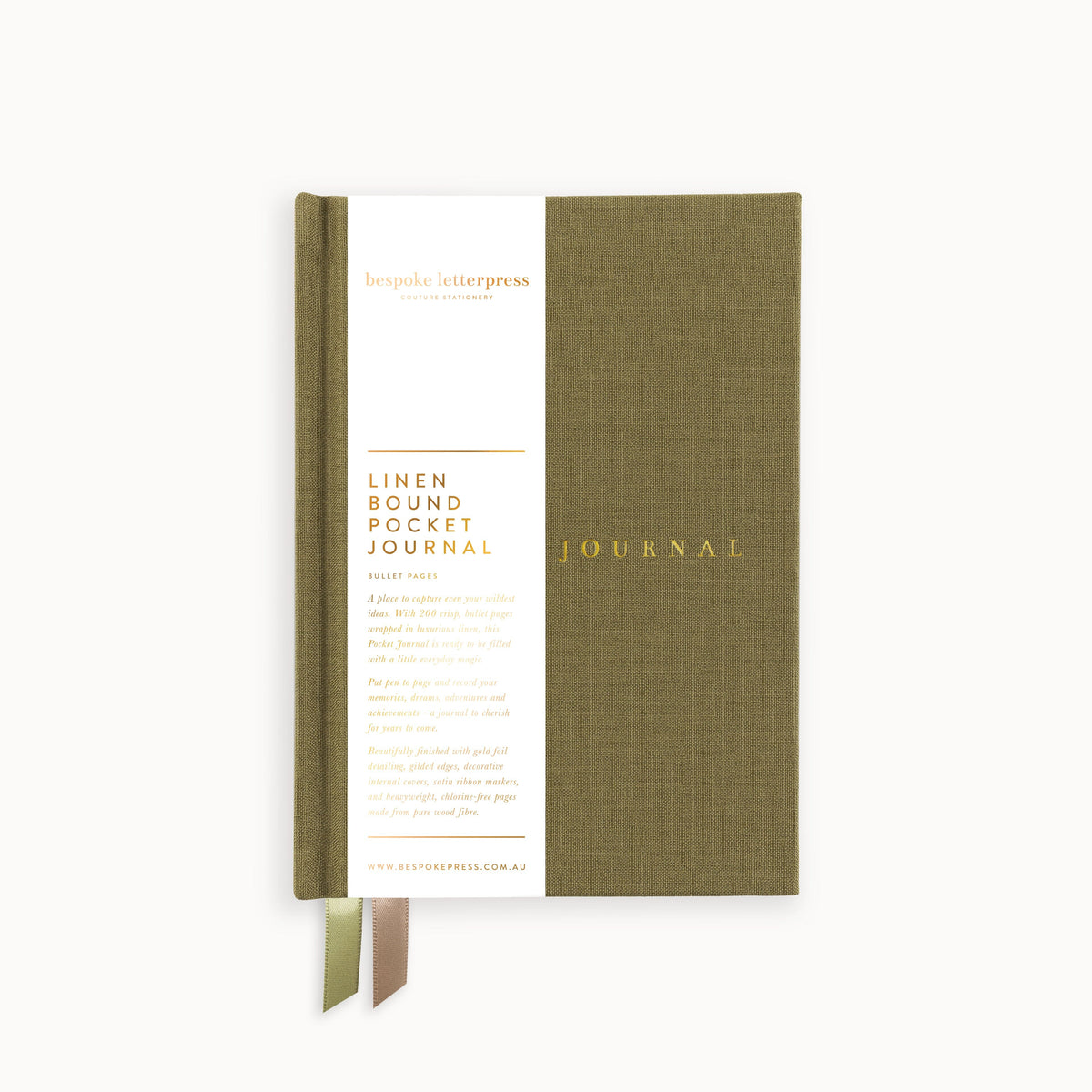 Journal with linen cover on a white background