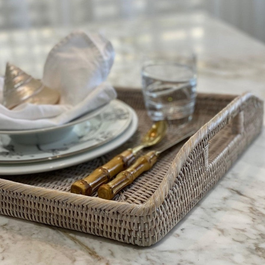 Rectangular Rattan Trays - white wash