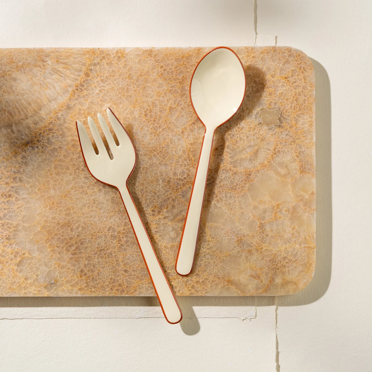 Alder Enamel Salad Servers Cream