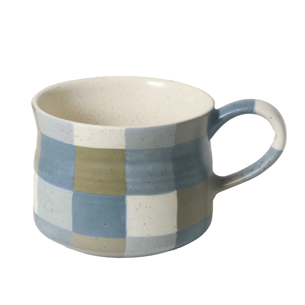 Ceramic mug with checkered pattern on a white background