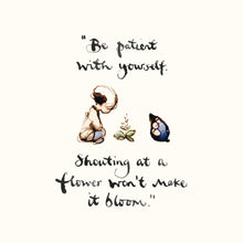Motivational quote with a child and flower illustration on a white background