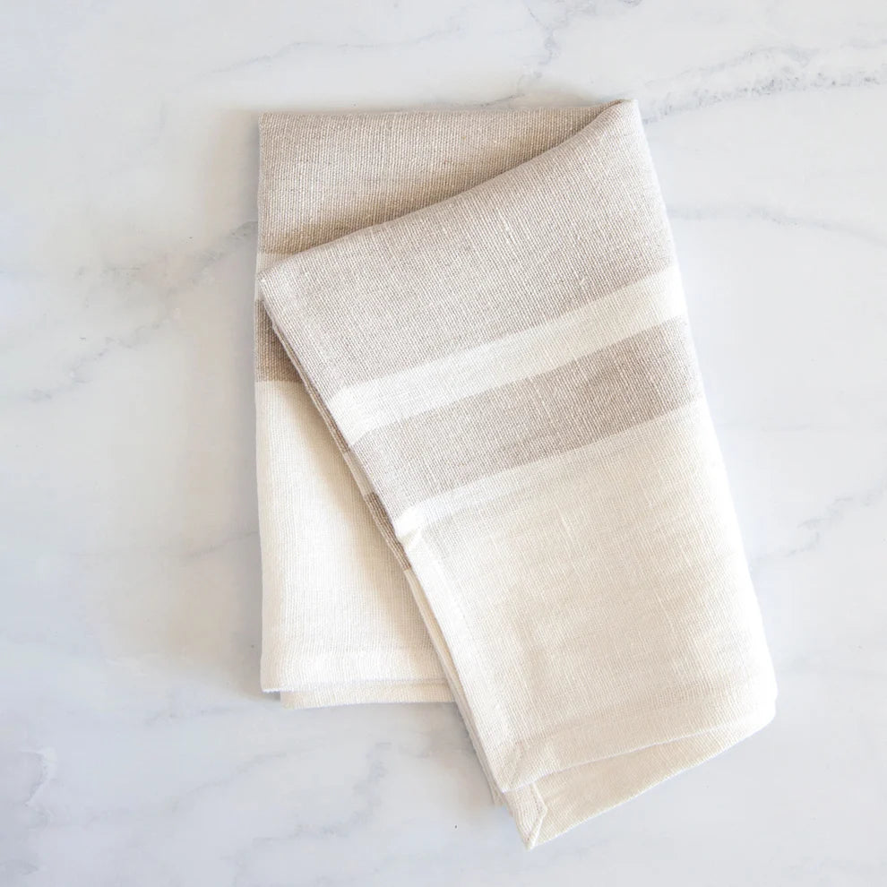 Striped Linen Tea Towel Biscuit