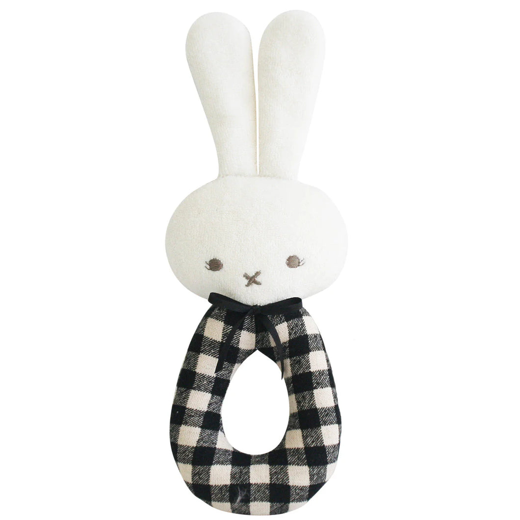 Bunny Grab Rattle - Black Check