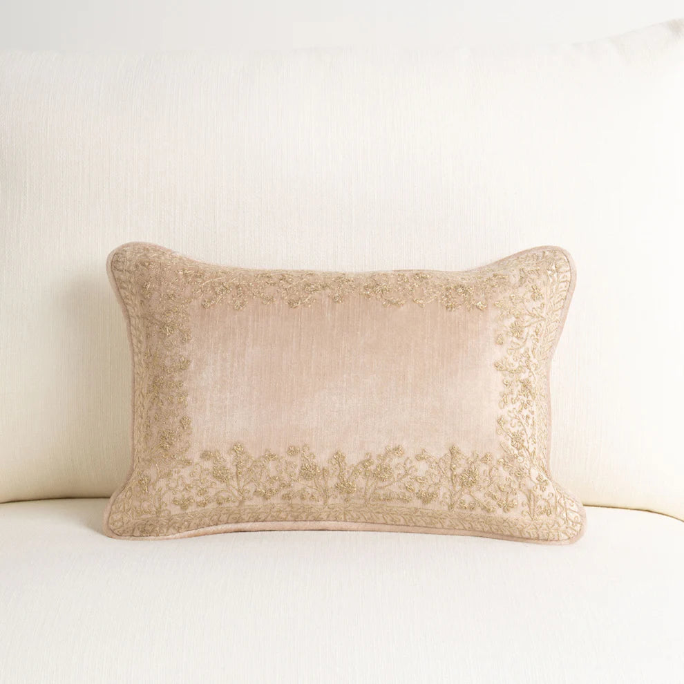Crushed Velvet Lumbar Cushion - Dusk Embroidered