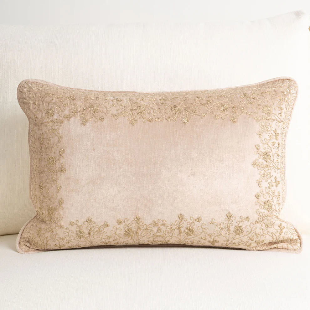 Crushed Velvet Lumbar Cushion - Dusk Embroidered