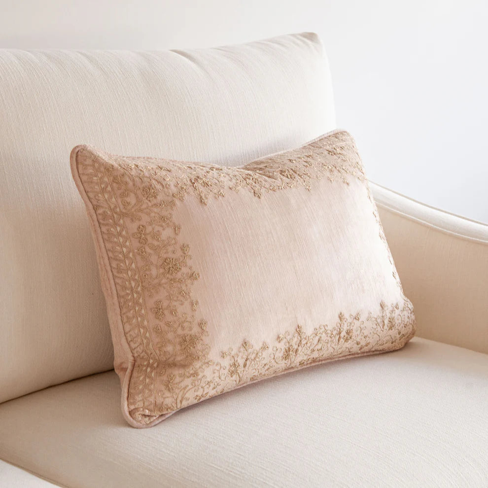 Crushed Velvet Lumbar Cushion - Dusk Embroidered
