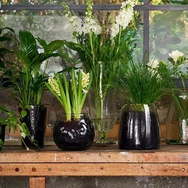 Dappled Clear Urn Vase on Stand