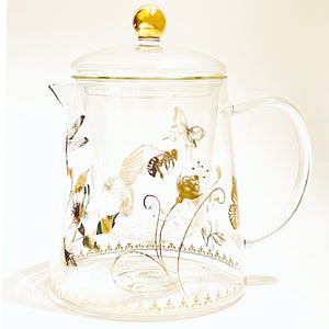 Glass Teapot with garden theme