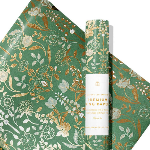 Gift Wrap Roll - Green/Gold Foil