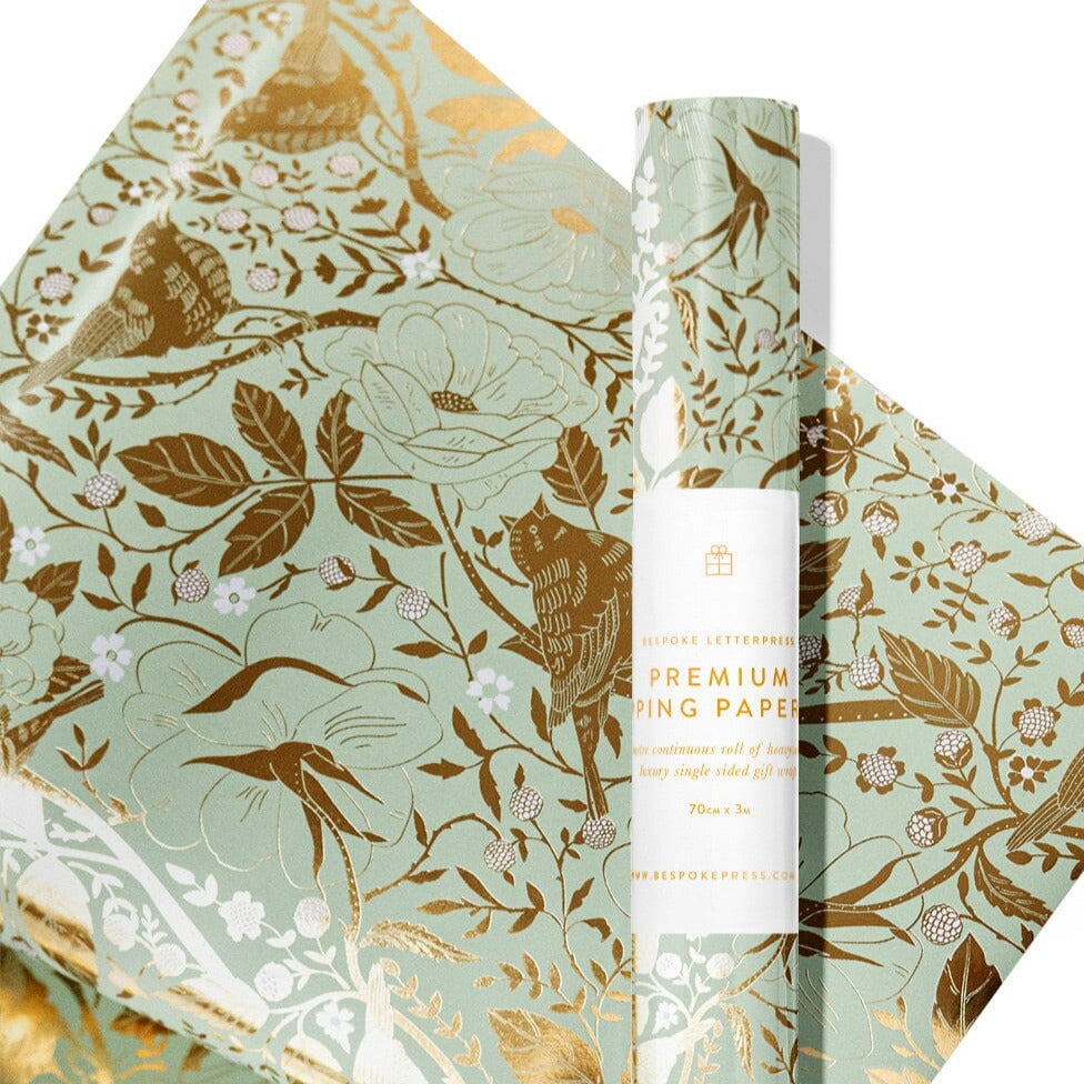 Gift Wrap Roll - Mint Green/Gold Foil