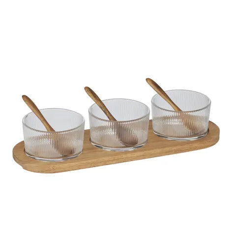 Glass/Wood Condiment Set