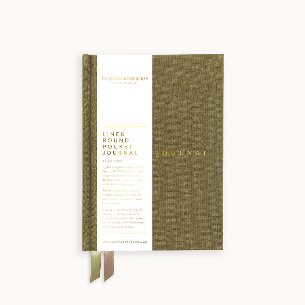 Journal with linen cover on a white background