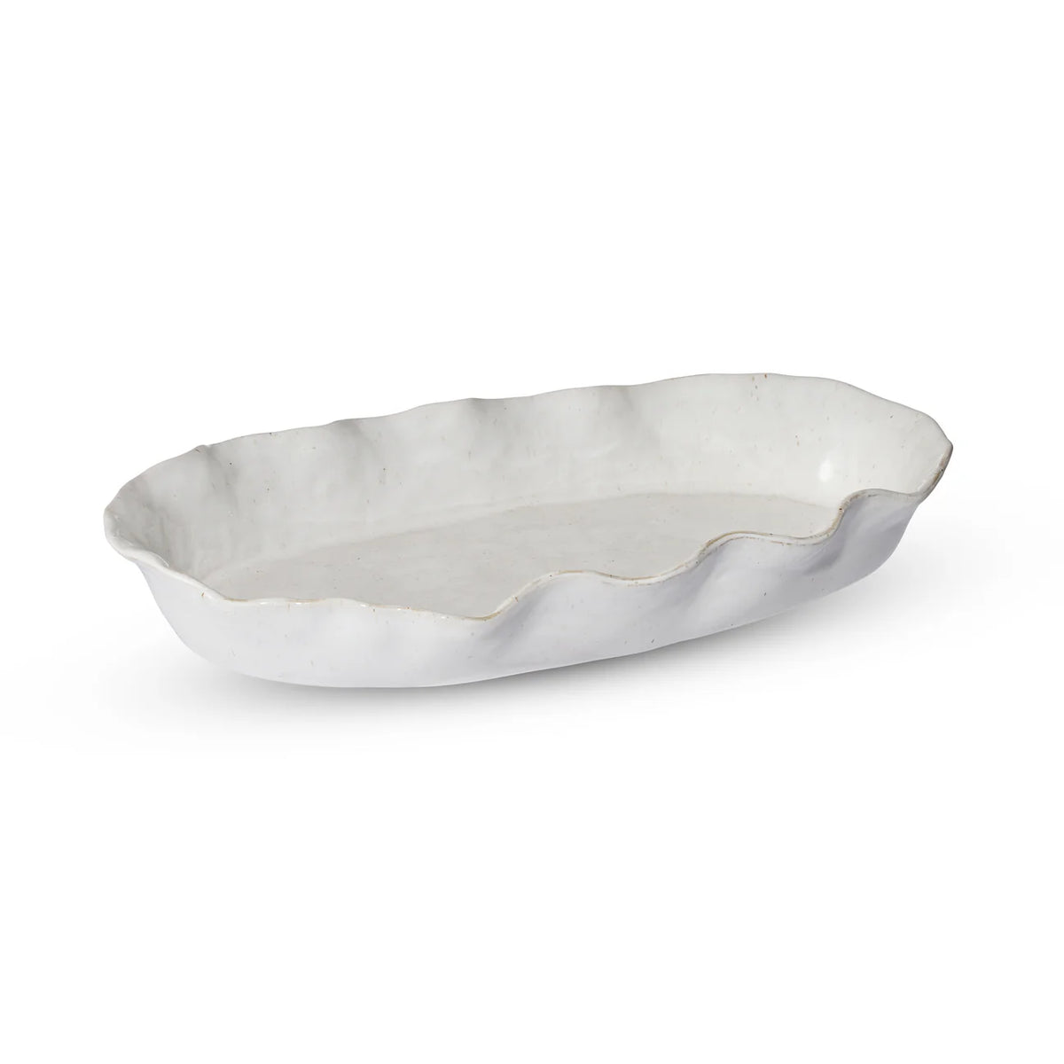 Reactive glaze white wavy oval dish