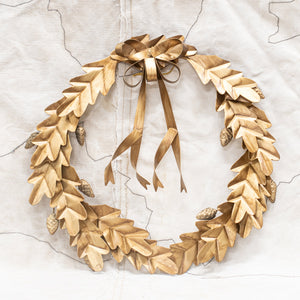 Gold Metal Oak Leaf Wreath