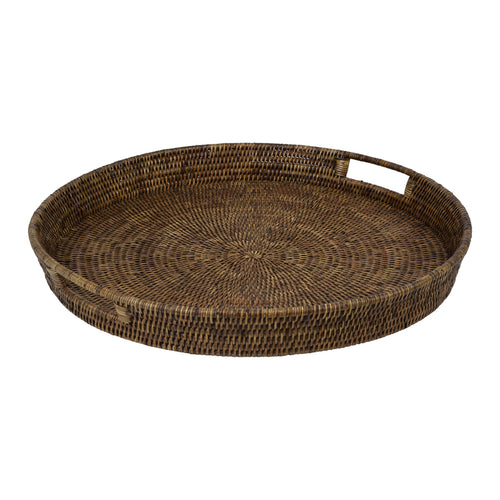 Round Rattan Tray - Antique Brown