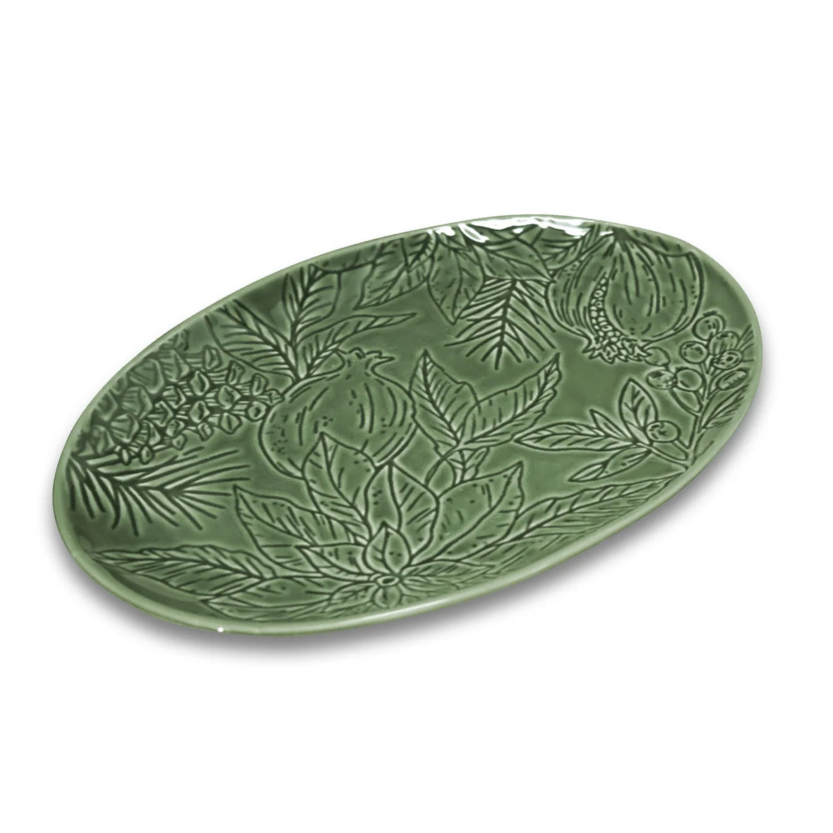 Poinsettia Engraved Platter Green