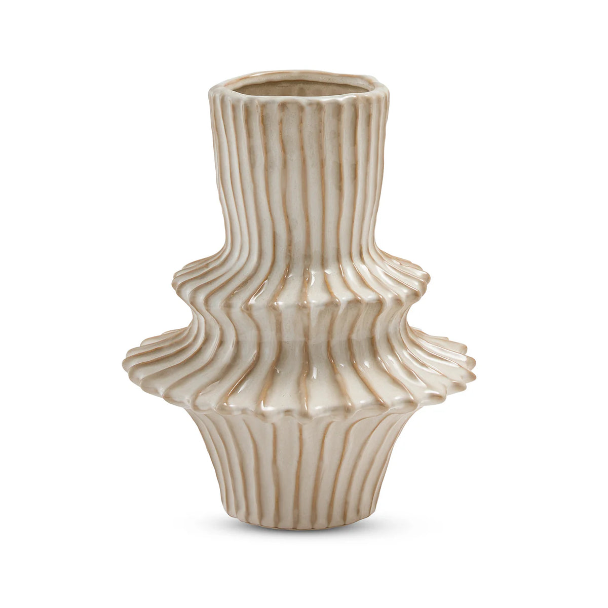 Ridged Natural Glazed Vase