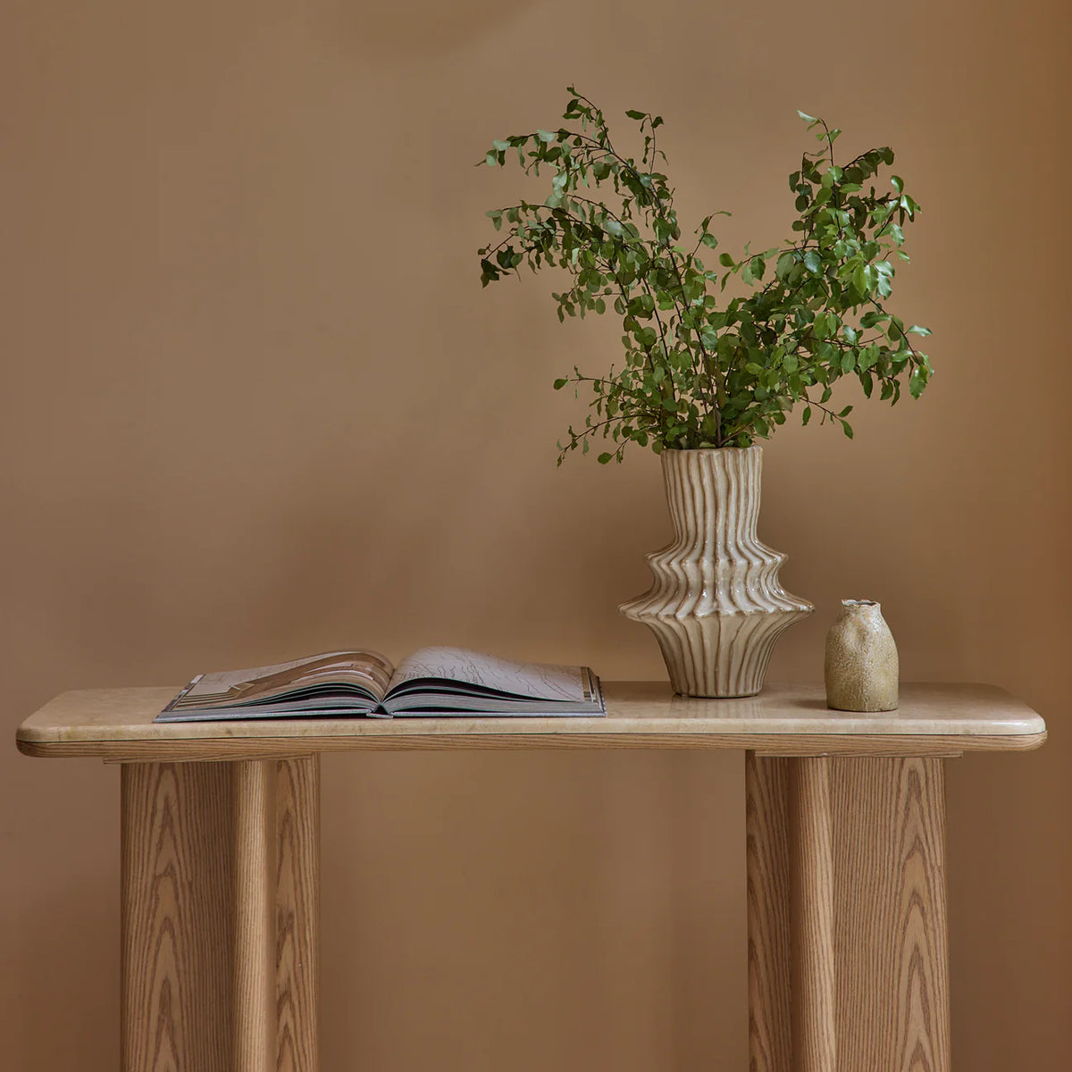 Ridged Natural Glazed Vase