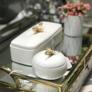 Round Decor Box with gold bee