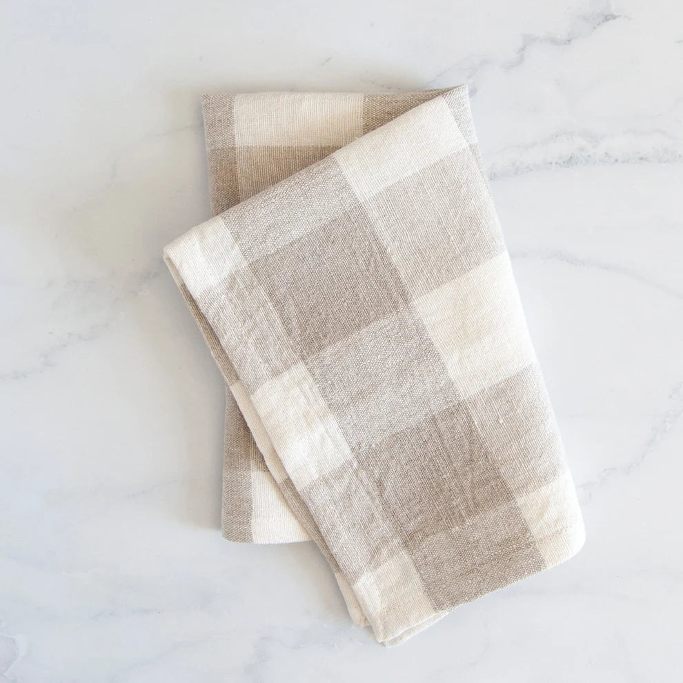 Gingham Linen Tea Towel Biscuit