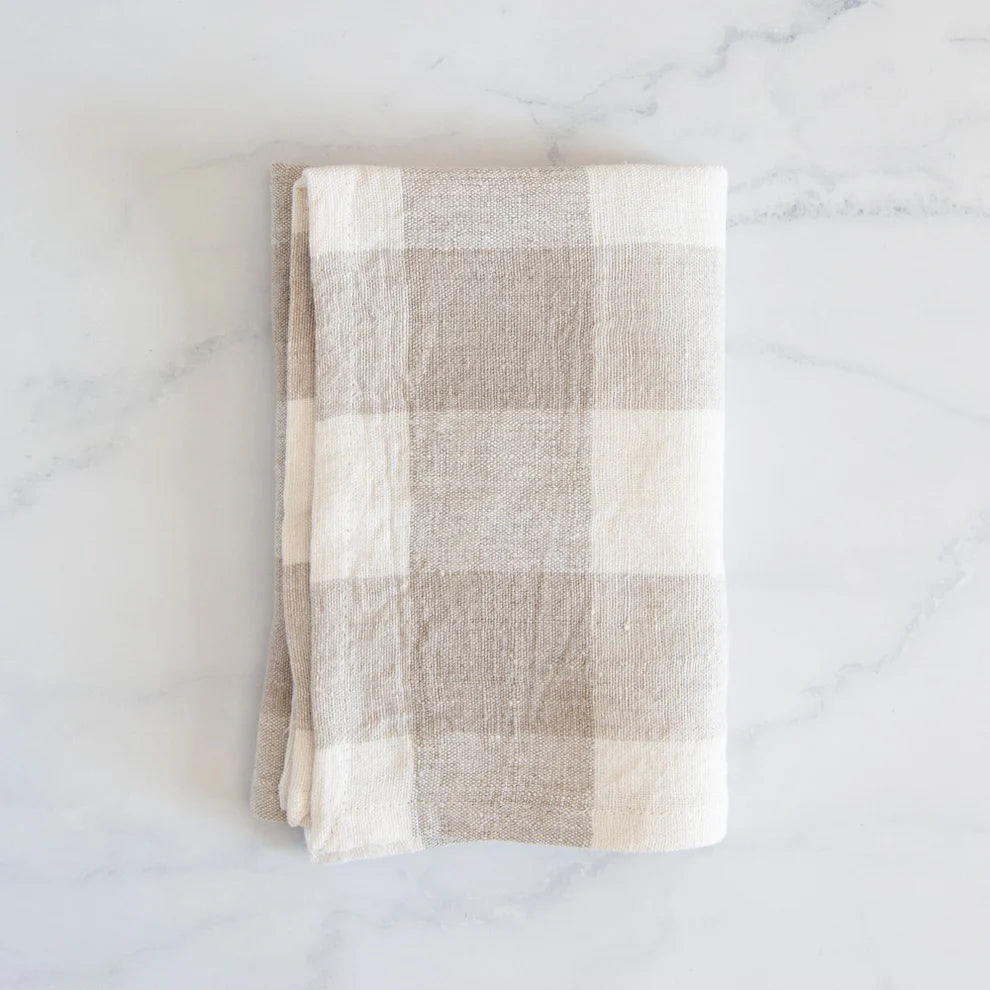Gingham Linen Tea Towel Biscuit