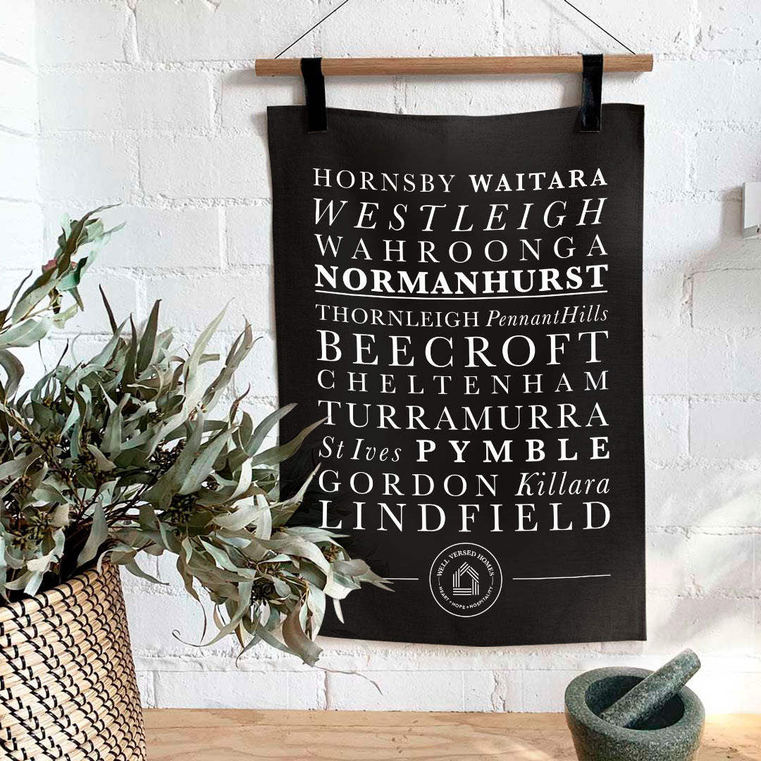 'Normo' + friends tea towel