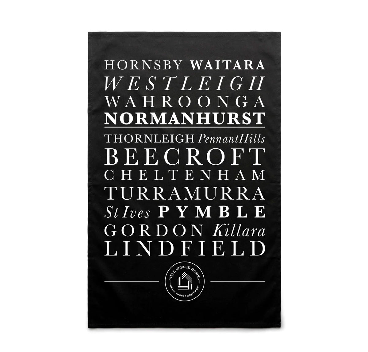 'Normo' + friends tea towel