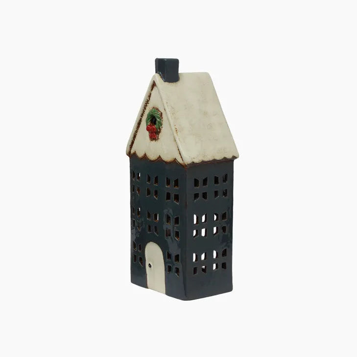 Alsace Tealight House Blue Wreath Large