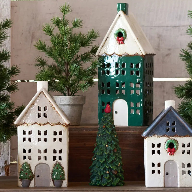 Alsace Tealight House Green Wreath Large