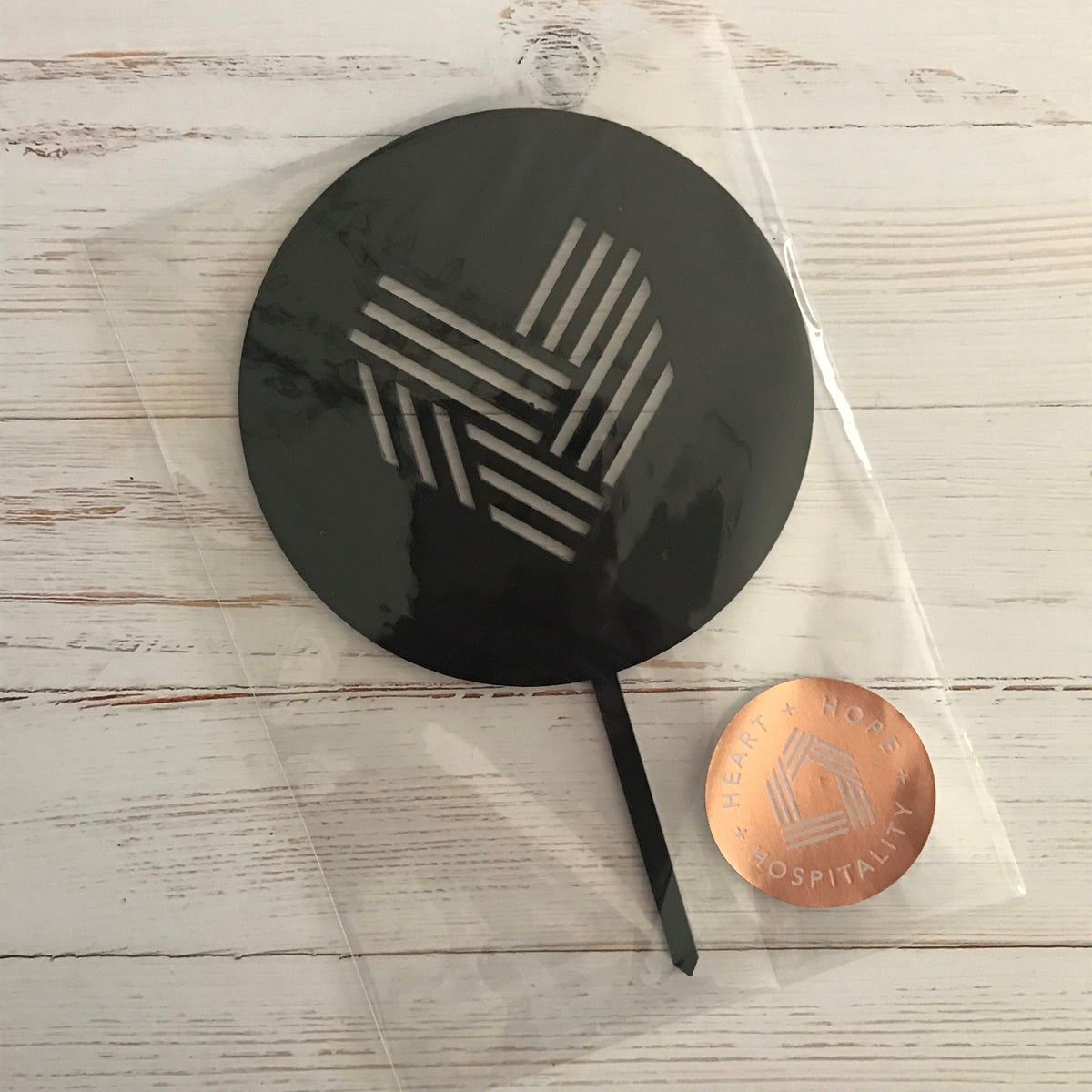 Black Acrylic Round Cake Topper with heart