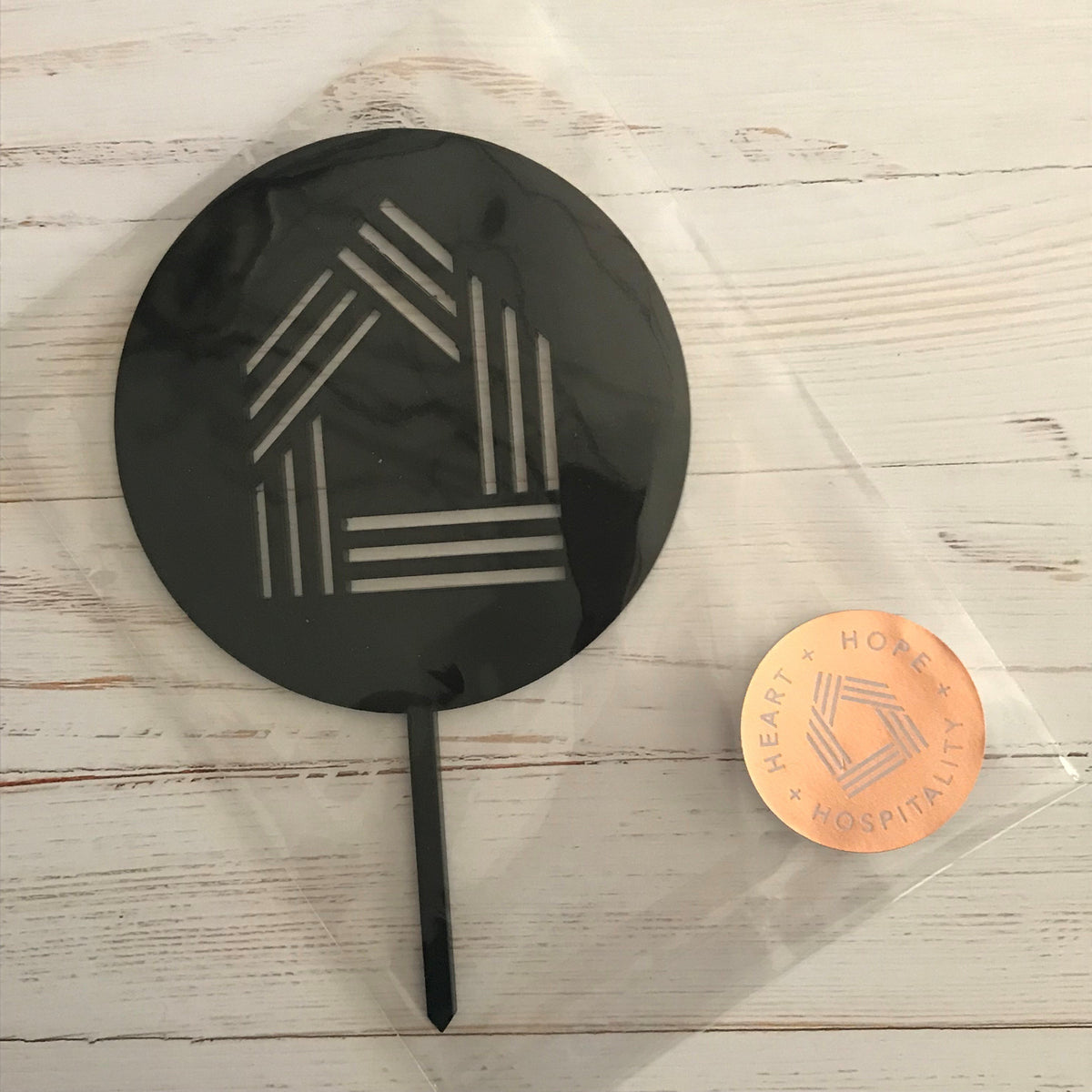 Black Acrylic Round Cake Topper with House