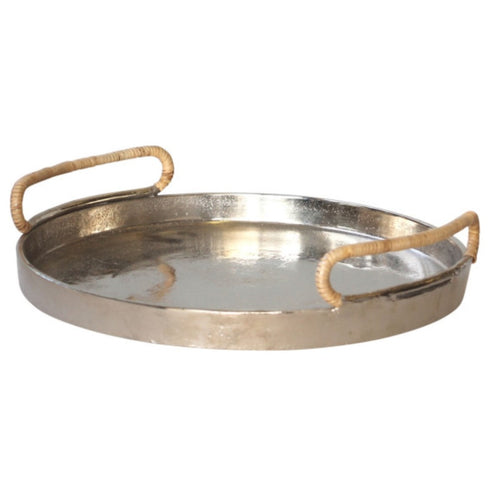 Round Nickel Rattan Tray