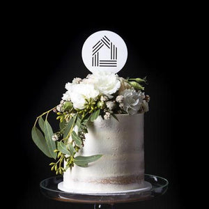 White Acrylic Round Cake Topper with House