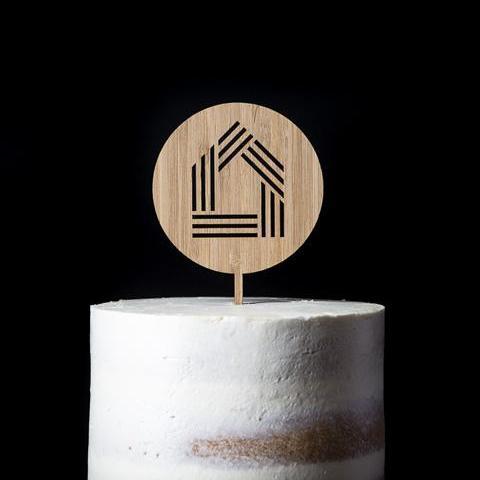 Engraved Round Timber Cake Topper with House