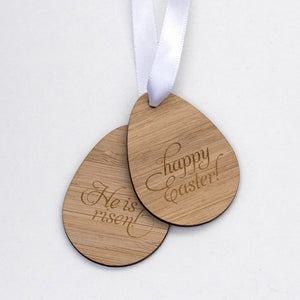 He Is Risen wooden tag